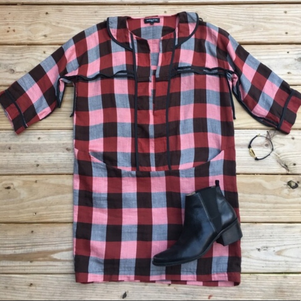 Surface to Air red plaid front pocket shirt dress